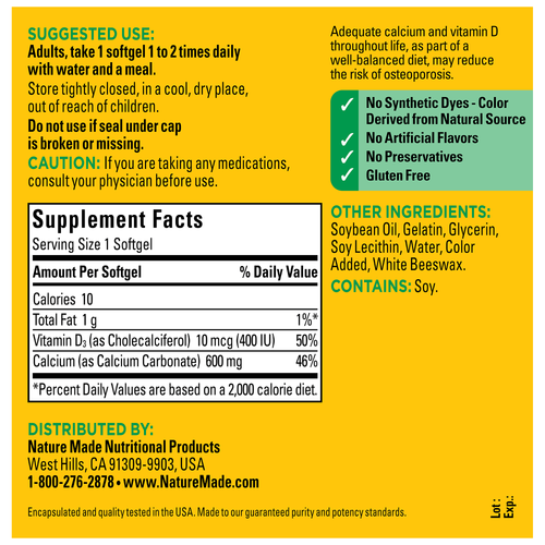Calcium 600 mg with Vitamin D3 Softgels