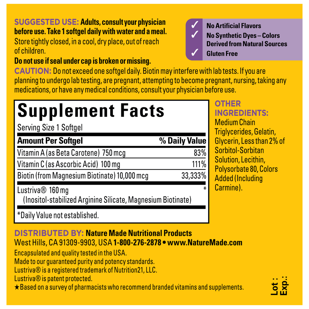 Hair Growth Lustriva® with Vitamin A & C Softgels